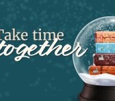 A graphic depiction of a snow globe with the words take time together
